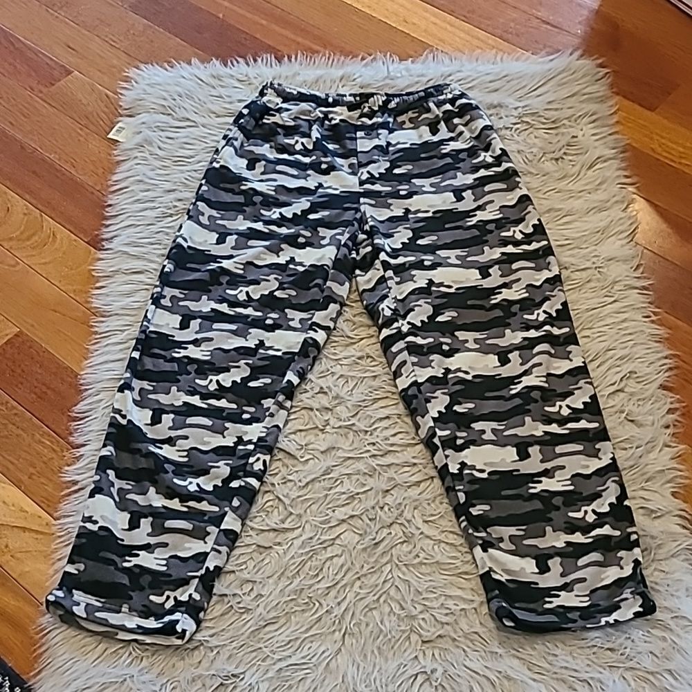 Joe boxer vintage mens gray and black camoflage fleece pajama pants size medium‎
